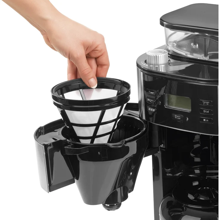 Barista Filterkaffeemaschine mit integriertem Mahlwerk, Für bis zu 12 Tassen Kaffee, Für Kaffeebohnen und Kaffeepulver (Mit Thermoskanne, 1000 Watt), Aluminium – Bild 3