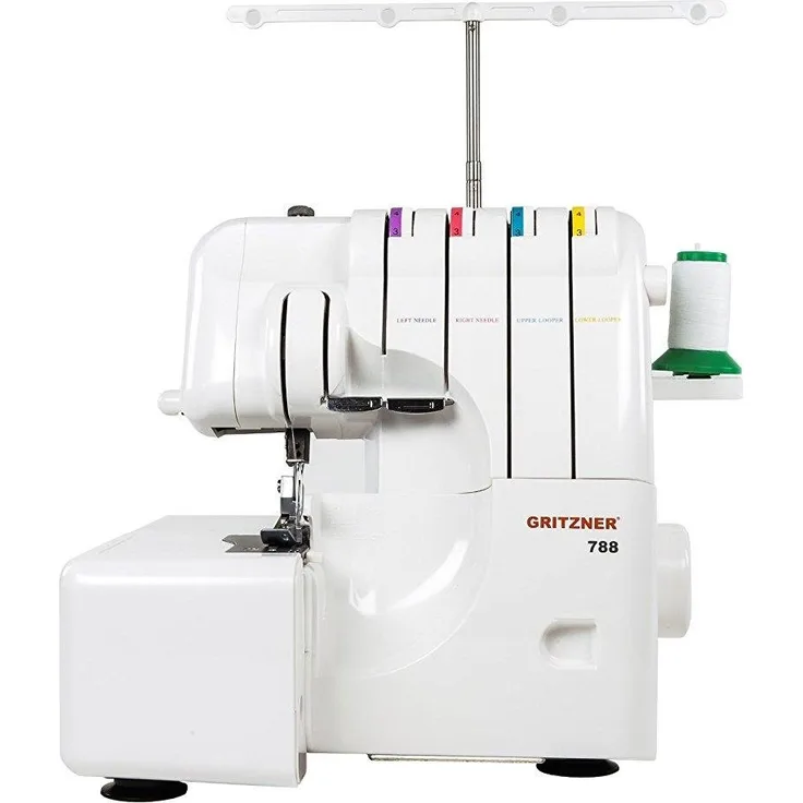 Gritzner 788 Overlock-Nähmaschine 15 Nähprogramme Automatische Fadenspannung Differentialtransport Fußanlasser Overlock-Nähmaschine, weiß