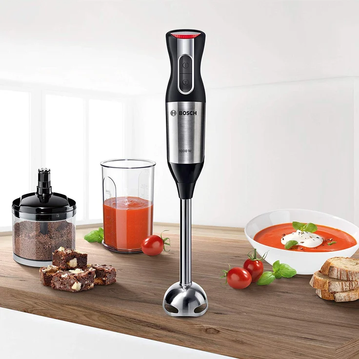 Bosch MS6CM6120 ErgoMixx Stabmixer-Set (starke Leistung, Edelstahl-Mixfuß, Mixbecher mit Deckel, 12 Geschwindigkeitsstufen, 1.000 Watt) schwarz – Bild 2