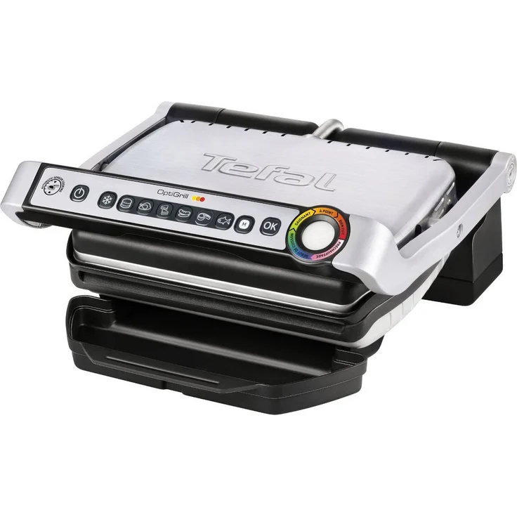 Tefal OptiGrill GC702D Kontaktgrill für ideale Grillergebnisse, 2.000 Watt, Standard-Modell, automatische Anzeige des Garzustands, 6 voreingestellte Grillprogramme 30 cm x 20 cm, schwarz, silber – Bild 1