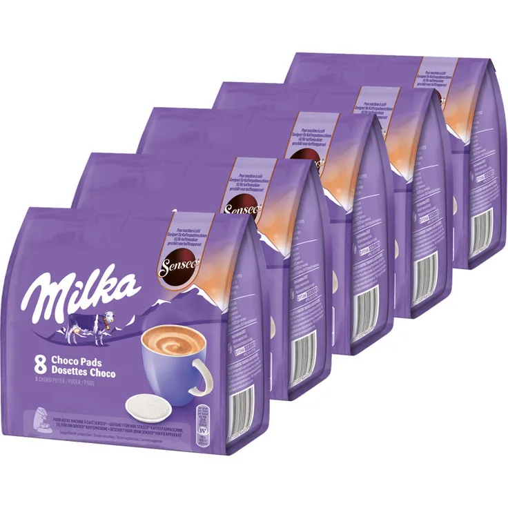 Senseo Milka Choco Pads 5er Set, Schokoladengetränk, Kakaogetränk, Kaffeepads, 5 x 8 Pads - Portionen