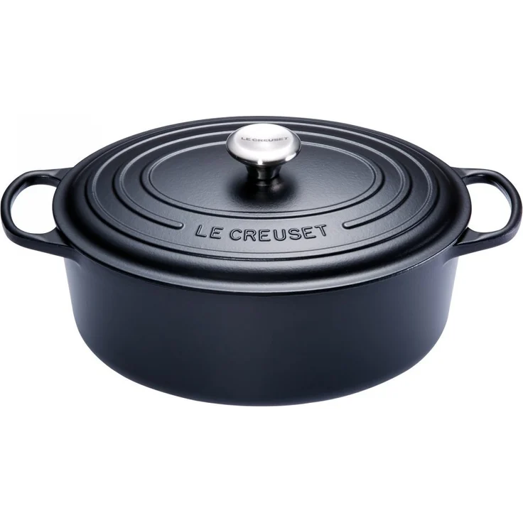 Le Creuset Signature Gusseisen-Bräter mit Deckel, Durchmesser 31 cm, Oval, Für alle Herdarten und Induktion geeignet, Volumen: 6,3 l, schwarz matt  – Bild 1