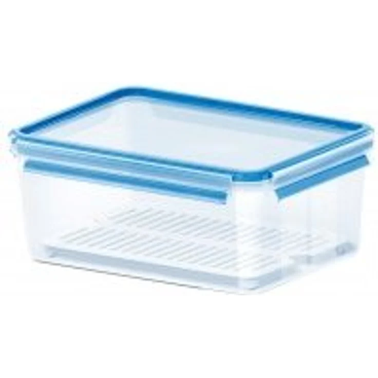 Emsa 512888 Frischhaltedose mit Abtropfgitter, Volumen 3.7 Liter, Maße 26.3 x 19.5 x 11 cm, Transparent-Blau, Clip & Close – Bild 1