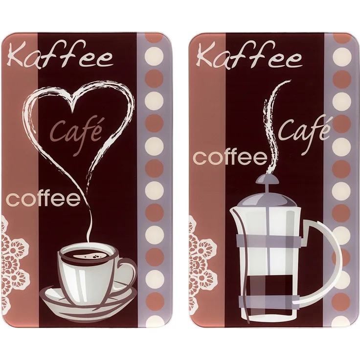WENKO 2521492500 Herdabdeckplatte Universal Kaffeeduft, 2er Set, für alle Herdarten, Gehärtetes Glas, 30 x 1.8-5.5 x 52 cm, Mehrfarbig