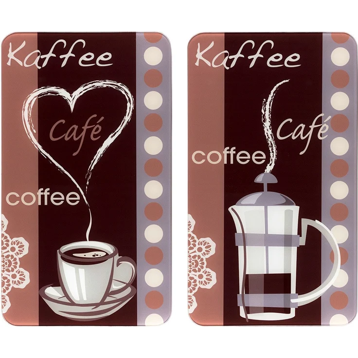 WENKO 2521492500 Herdabdeckplatte Universal Kaffeeduft, 2er Set, für alle Herdarten, Gehärtetes Glas, 30 x 1.8-5.5 x 52 cm, Mehrfarbig – Bild 1