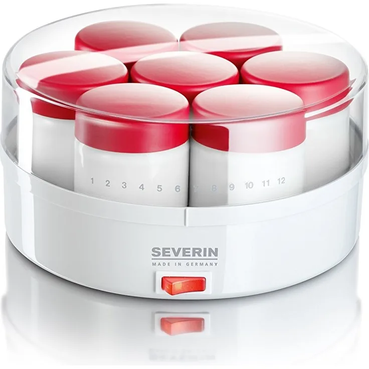 SEVERIN JG3519 Joghurtbereiter (Inkl. 14 Portionsgläsern à 150 ml, Memo-Skala) weiß-Rot