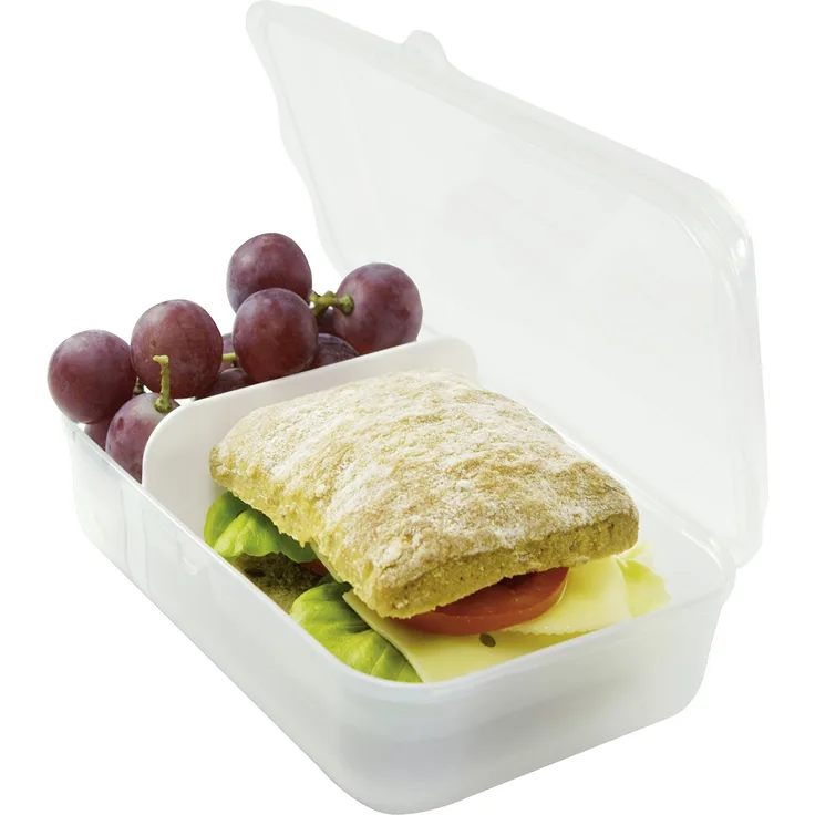 Rotho Fun Vesperdose mit herausnehmbarer Trennwand, Kunststoff (BPA -frei), transparent, Gr. S - 0.9 Liter (17,7 x 12,9 x 6 cm)