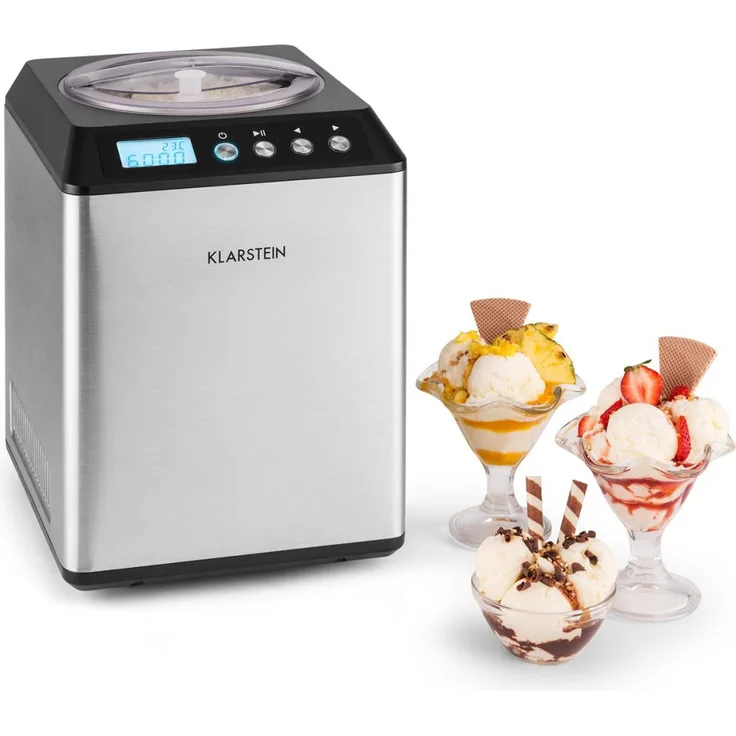 Klarstein Vanilly Sky Family Eismaschine, 250W, Kühlhaltefunktion, 2,5L, Timer, LED-Display, silber