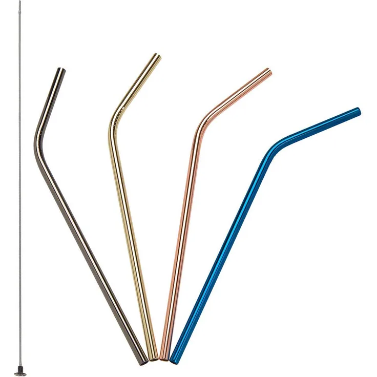 Lurch 240992 Edelstahl Trinkhalme gebogen, 21,5 cm Länge, 4 er Set mit Reinigungsbürste, 18-8
