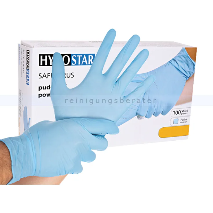 Untersuchungshandschuhe Hygostar Nitril Safe Virus blau XL virendicht, puderfrei, unsteril, latexfrei, 100 Stück-Box