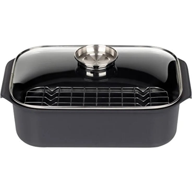 GSW Rechteckbräter Gourmet mit Aroma-Glasdeckel und Grilleinsatz, Aluguss, ø ca. 40 x 26 x H 11cm