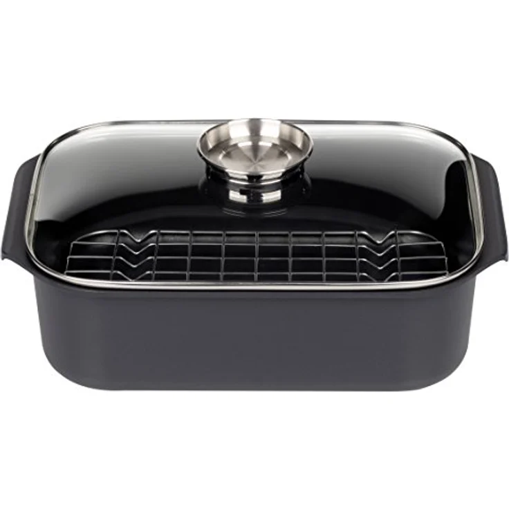GSW Rechteckbräter Gourmet mit Aroma-Glasdeckel und Grilleinsatz, Aluguss, ø ca. 40 x 26 x H 11cm