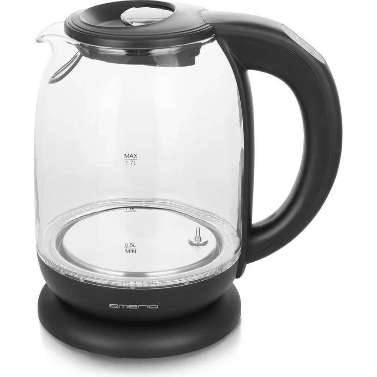 Emerio WK-119255 Glas Wasserkocher mit Temperaturwahl (60°C-70°C-80°C-90°C-100°C), BPA-frei, Trockengehschutz, Auto-Off, 2200 Watt, Edelstahl, 1.7 liters – Bild 1
