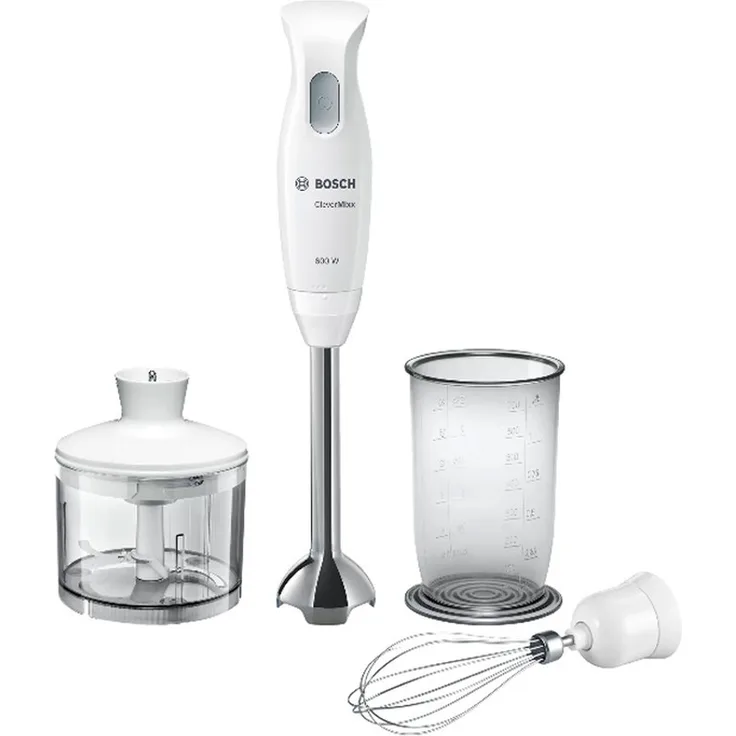 Bosch MSM26500 CleverMixx Stabmixer-Set, 600W, inkl. Zerkleinerer, Mixbehälter, Schneebesenaufsatz, Kunststoff, weiß
