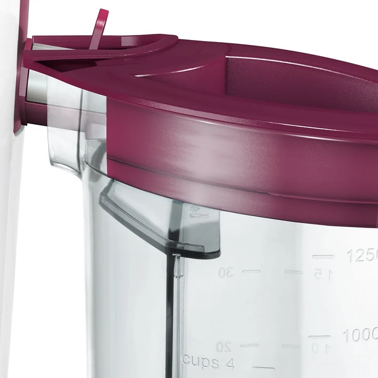 Bosch MES25C0 Entsafter VitaJuice 2 700 W, XL-Einfüllschacht, Edelstahl-Microfilter-Sieb, Ausgießer mit DripStop, weiß - cherry cassis – Bild 2