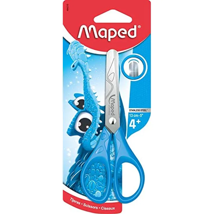 Maped Essentials Schere mit abgerundeten Spitzen und Messklingen, 13 cm, Blau
