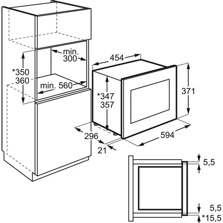 AEG MBB1756SEM 60cm Mikrowelle, Einbaugerät, 800 Watt, 17 Liter Garraum, Touch-Bedienung, Display mit Uhr – Bild 2