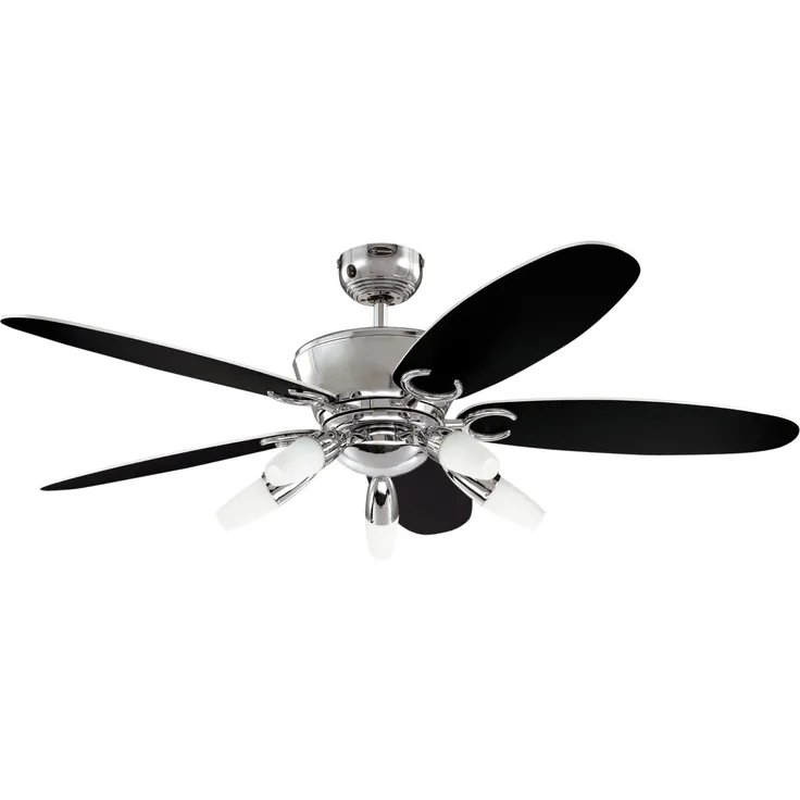 Westinghouse Lighting 132 cm Deckenventilator Arius 72559 mit fünf Leuchten und fünf Flügeln, Ausführung in Chrom mit Opalmilchglas, 7255940