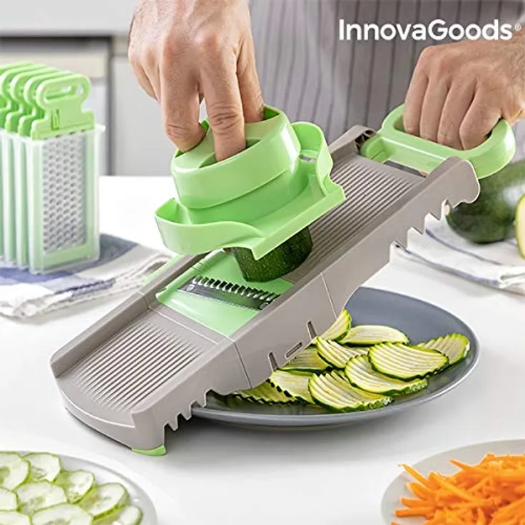 InnovaGoods 6 in 1 Faltbare Mandoline Reibe, grün und grau, 14,5 x 14 x 16 cm