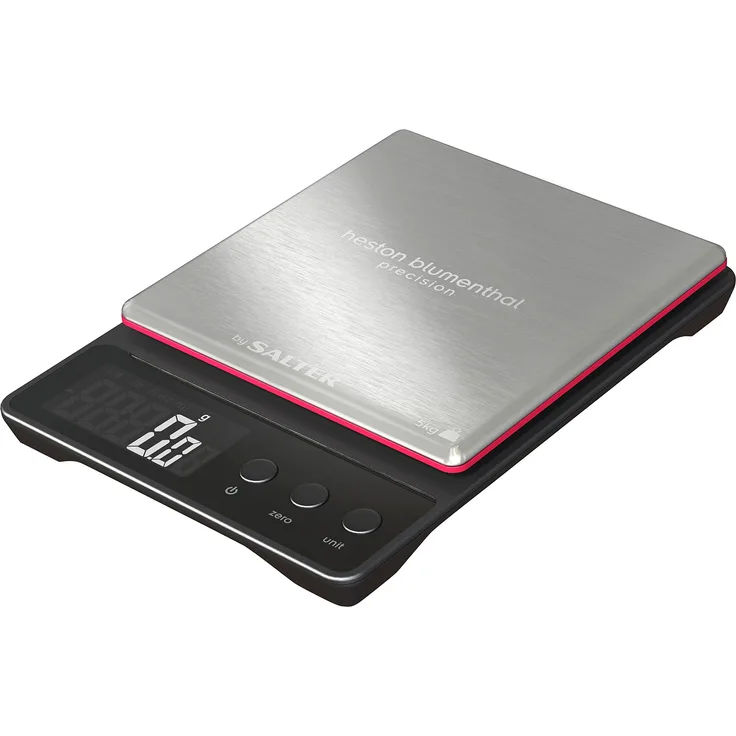 Heston Blumenthal Küchenwaage, Max Kapazität 5kg in 0,5g Schritten, Digitales Display, Stylisches Küchenacessoire, Metrisch-Imperiale Messung, Aquatronic Funktion