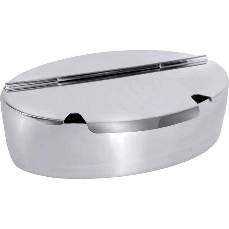 Contacto Edelstahl Zuckerdose, oval, Deckel mit zwei Löffelausschnitten