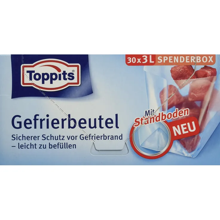 Toppits Gefrierbeutel, 3 Liter, Standboden, 1x30 Stück, Transparent