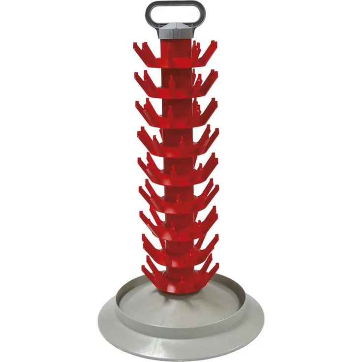 Flaschen Abtropfständer aus Kunststoff in Rot - für das Abtropfen und die kompakte Lagerung von Flaschen, abschraubbare Ständerelemente, 40cm, geeignet für 81 Flaschen