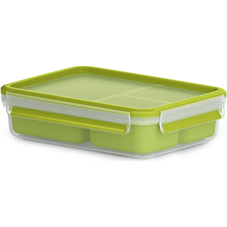 Emsa Lunch- und Snackbox mit 3 praktischen Einsätzen und Deckel, Volumen: 1,2 Liter, Transparent-Grün, Clip & Go, 518100 – Bild 1