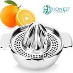 Robuste Edelstahl-Zitronenpresse, Handpresse, manuelle Zitruspresse, Saftpresse mit Schale für Orangen, Zitronen, selbstgemachter Saft in der Küche