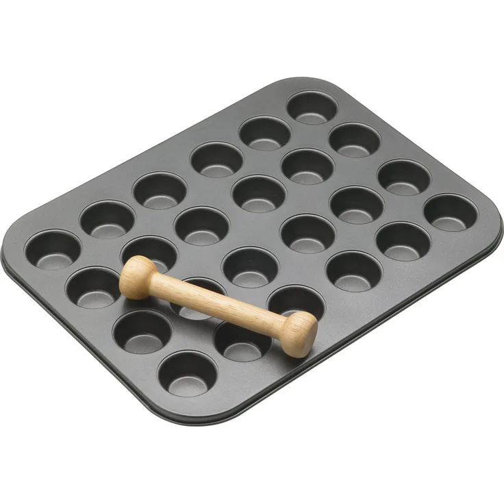 Master Class Antihaft-Törtchen-Canapé-Backblech mit Mulden und Teigstampfer, Stahl, Grau, 35 x 27 x 2 cm