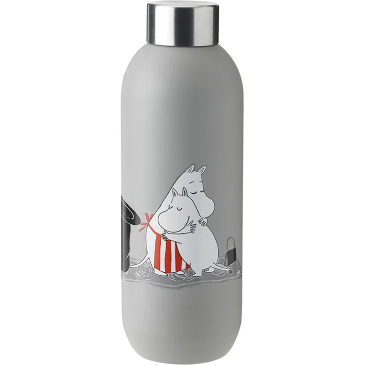 Stelton Trinkflasche Keep Cool Moomin, Wasserflasche, Edelstahl pulverbeschichtet, Light Grey, 750 ml, 1372-4