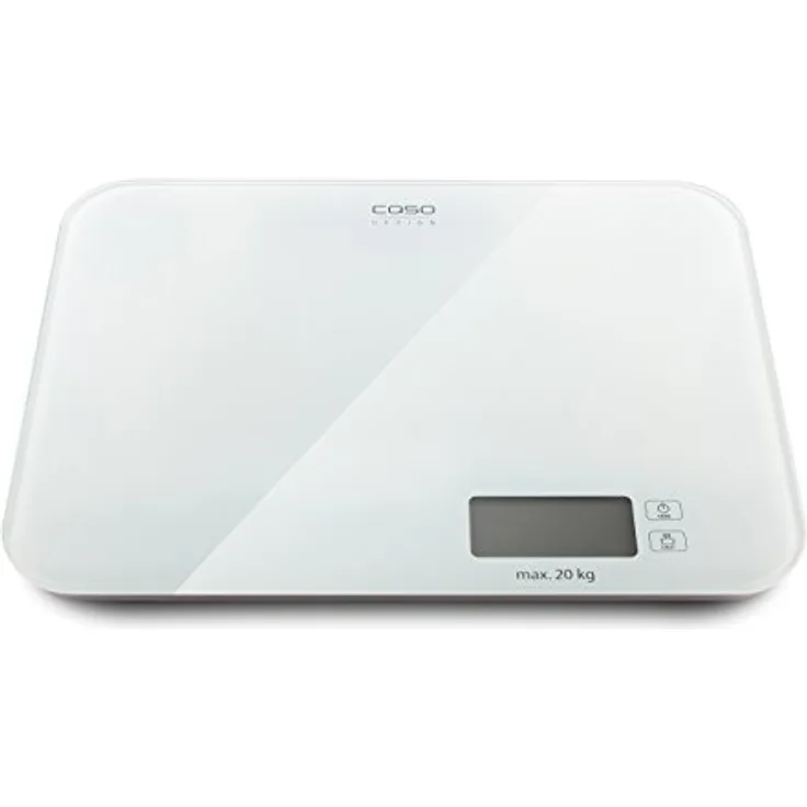 CASO L20 Design Küchenwaage, digitale Küchenwaage, große wertige Glas Wiegefläche für besonders schwere Gefäße geeignet: Wiegeskala bis 20 kg, weiß