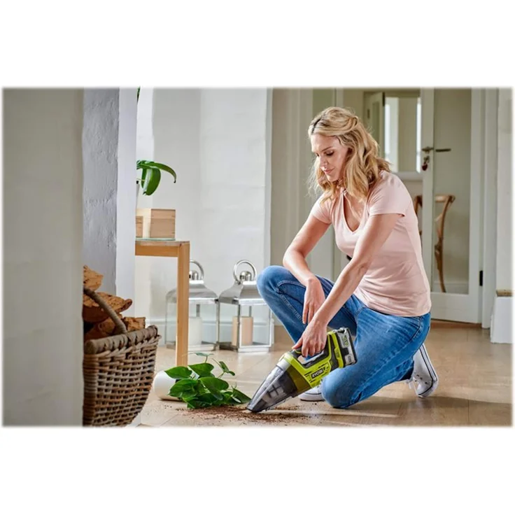 Ryobi R18HV-0 Akku-Handsauger 18V, Trockensauger mit arretierbarem Schalter für Dauerbetrieb, Schneller Filterwechsel, inkl. Fugendüse mit Bürstenaufsatz, GripZone, ohne Akku & Ladegerät – Bild 2