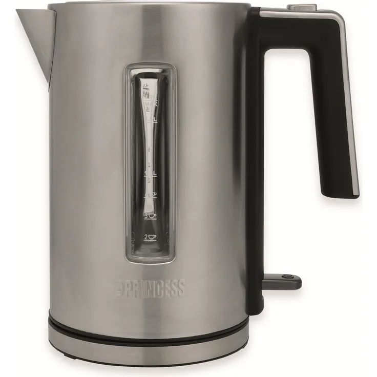Princess Wasserkocher 3000W, kabellos, 1,7L, 360°-Basisstation, Wasserstandsanzeige, edelstahl, schwarz