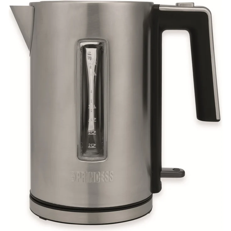 Princess Wasserkocher 3000W, kabellos, 1,7L, 360°-Basisstation, Wasserstandsanzeige, edelstahl, schwarz – Bild 1