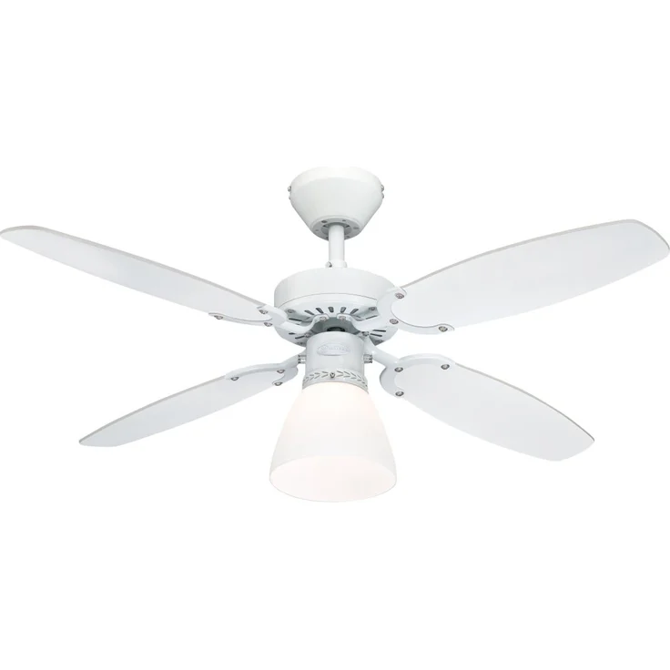 Westinghouse Lighting Capitol, Deckenventilator, Einzelleuchte mit Opalmilchglas, metall, 42 W, Ausführung in Weiß mit Wendeflügeln in Weiß|Buche, 105 x 105 x 44 cm – Bild 1