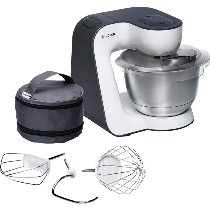 Bosch MUM54A00 StartLine Küchenmaschine, 900W, Edelstahl-Rührschüssel, 3,9 L, 7 Geschwindigkeiten, inkl. Patisserie-Set, grau, Serie: MUM5 – Bild 1
