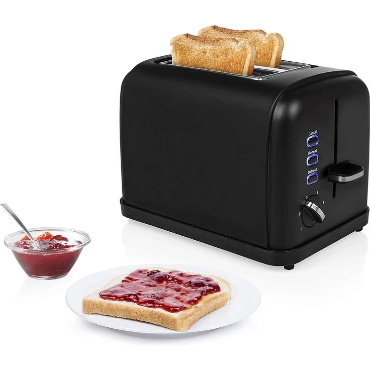 Princess Black Steel Toaster mit Brötchenaufsatz - 6 einstellbare Bräunungsstufen, Auftau-, Aufwärm- und Stoppfunktion, 950 Watt, Krümmelschale, 142396 – Bild 3