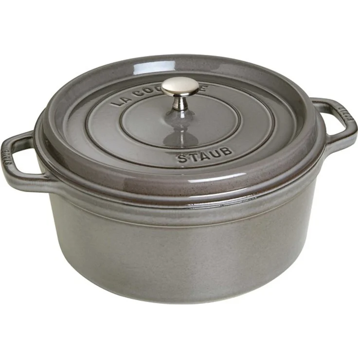 Staub Cocotte-Bräter, rund mit Deckel 28 cm, 6,70 L, mit mattschwarzer lierung im Inneren des Topfes, graphitgrau – Bild 1
