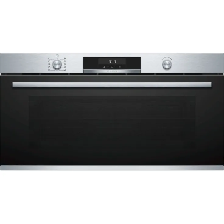 Bosch VBC5580S0 Serie 6 Einbaubackofen, A+, Einbaugerät, Elektrisch, Volumen 85 l, 90 x 48 cm, Heißluft, weiße LCD-Display-Steuerung, Versenkknebel, Katalytische Beschichtung, Reinigungsunterstützung, edelstahl