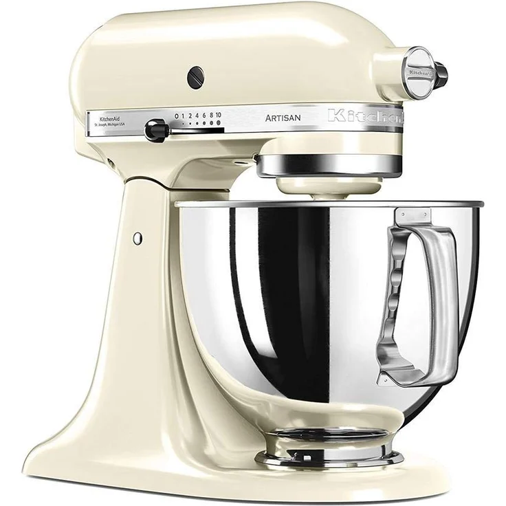 KitchenAid Artisan 5KSM175PSEAC Küchenmaschine mit Direktantrieb, 4,8 L Edelstahlschüssel, inkl. 3 L polierte Schüssel, Spritzschutz, 10 Geschwindigkeiten, creme, Serie: 5KSM175PS – Bild 3