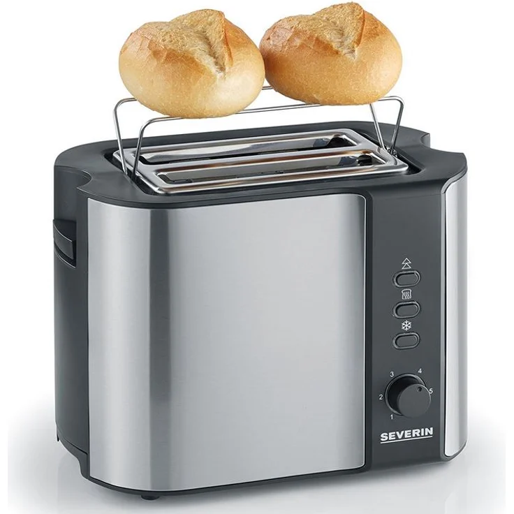 Severin AT 2589 Automatik- Automatik-Doppelschlitztoaster, 800W, inkl. Brötchen-Röstaufsatz, 2 Röstkammern, edelstahl-schwarz – Bild 1