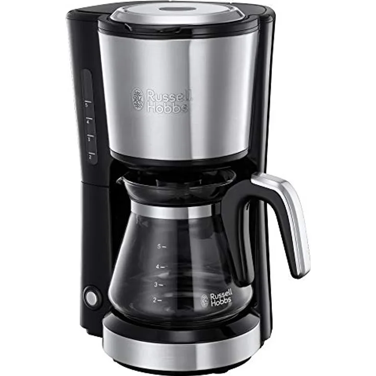 Russell Hobbs Mini-Kaffeemaschine Compact Edelstahl, 0,6l Glaskanne, bis 5 Tassen, platzsparend, Permanentfilter, Abschaltautomatik, 650 Watt, Warmhalteplatte, kompakte Filterkaffeemaschine 24210-56