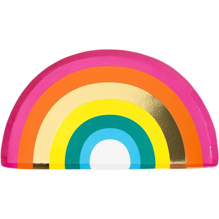 Talking Tables RAIN Happy Birthday Rainbow Shaped Plate, With Foil (12Pk), Papier, Gold and Mixed Colors