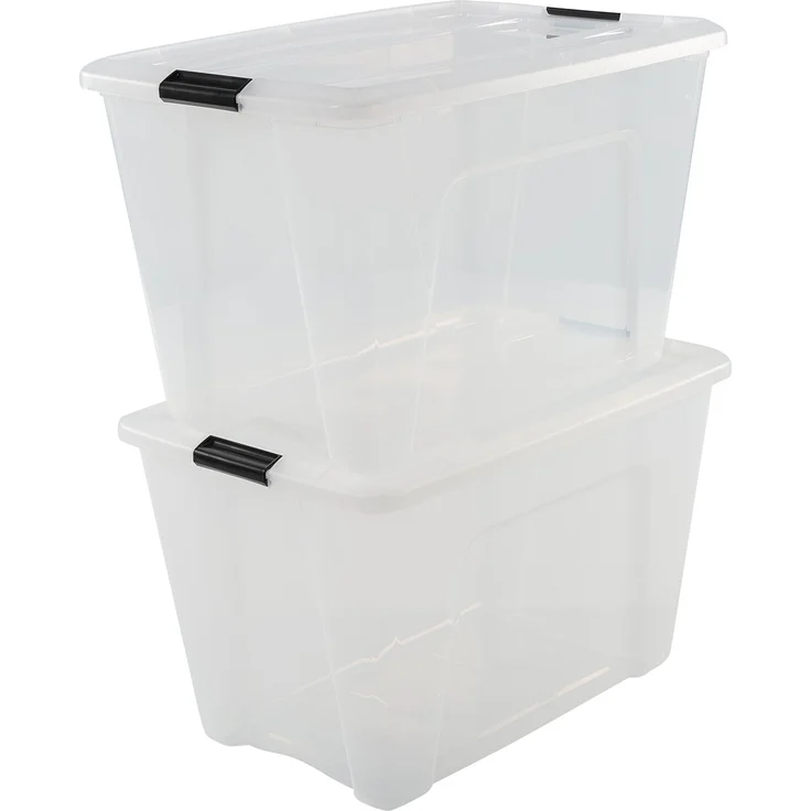IRIS OHYAMA stapelbare Aufbewahrungsboxen mit Klickverschluss, Plastik, transparenter Deckel, 60 L, 2er Set – Bild 1