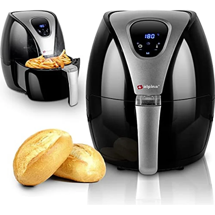 alpina Heißluftfritteuse, ohne Öl, 1500 Watt, 2,4 Liter Fassungsvermögen, schwarz, Kunststoff – Bild 1