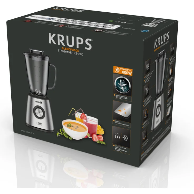 Krups KB 439D Blendforce+ Standmixer, 1600W, 5 Geschwindigkeitsstufen, Puls-Funktion, 1,75 L Behälter, silber  – Bild 1
