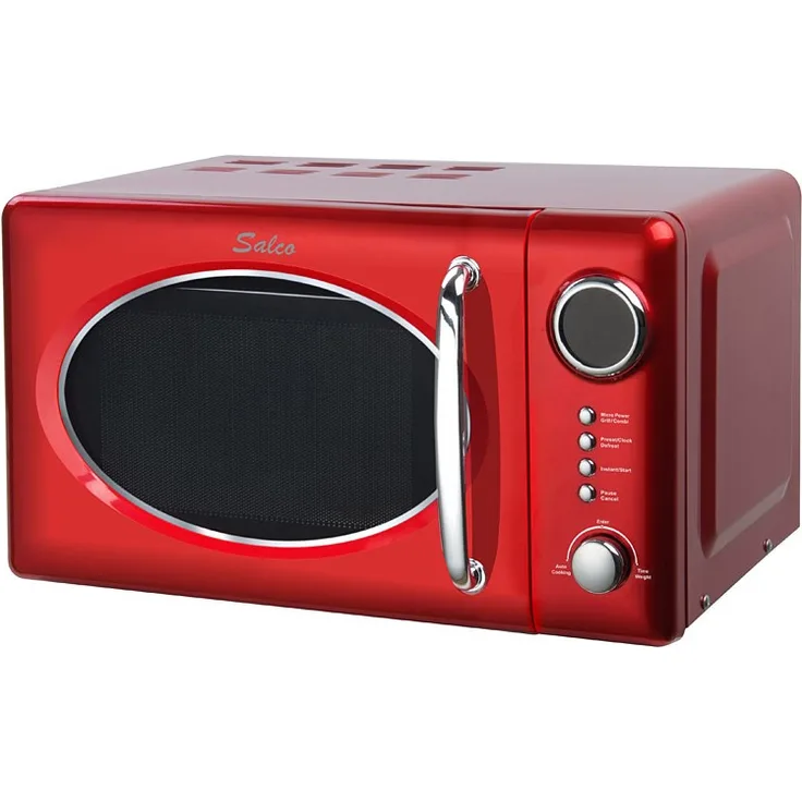 Salco Design Retro Mikrowelle mit Grillfunktion, Standgerät, rot
