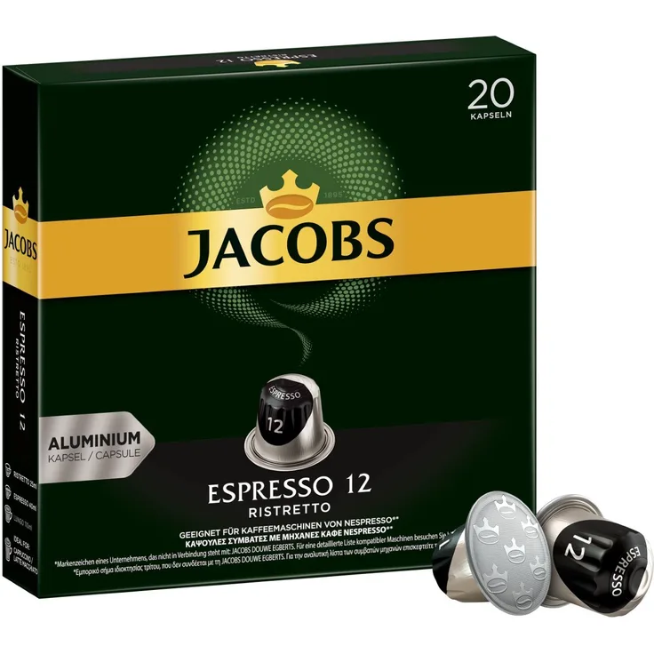Jacobs Kaffeekapseln Espresso Ristretto, Intensität 12 von 12, 200 Nespresso