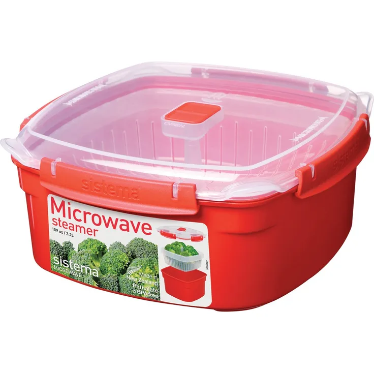 Sistema Microwave Dampfgarer, groß mit herausnehmbarem Korb, 3,2 l, rot-transparent